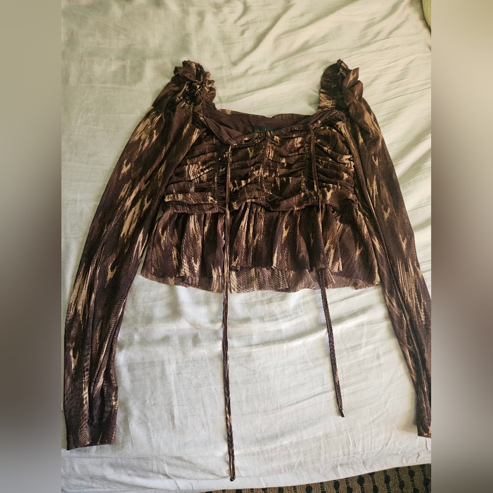 House Of Harlow 1960 Elegant Brown Patterned Women's Top, Small
